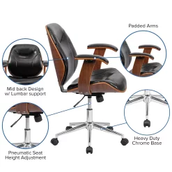 Emma+Oliver Emma And Oliver Mid-Back Black LeatherSoft Executive Ergonomic Wood Swivel Office Chair - Arms 8 Emma+Oliver Emma And Oliver Mid-Back Black LeatherSoft Executive Ergonomic Wood Swivel Office Chair - Arms -Zuo Modern Shop 5978766 ALT2