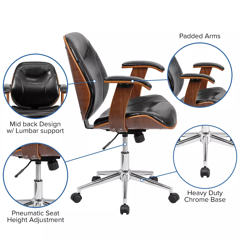 Emma+Oliver Emma And Oliver Mid-Back Black LeatherSoft Executive Ergonomic Wood Swivel Office Chair - Arms 5 Emma+Oliver Emma And Oliver Mid-Back Black LeatherSoft Executive Ergonomic Wood Swivel Office Chair - Arms - Image 3