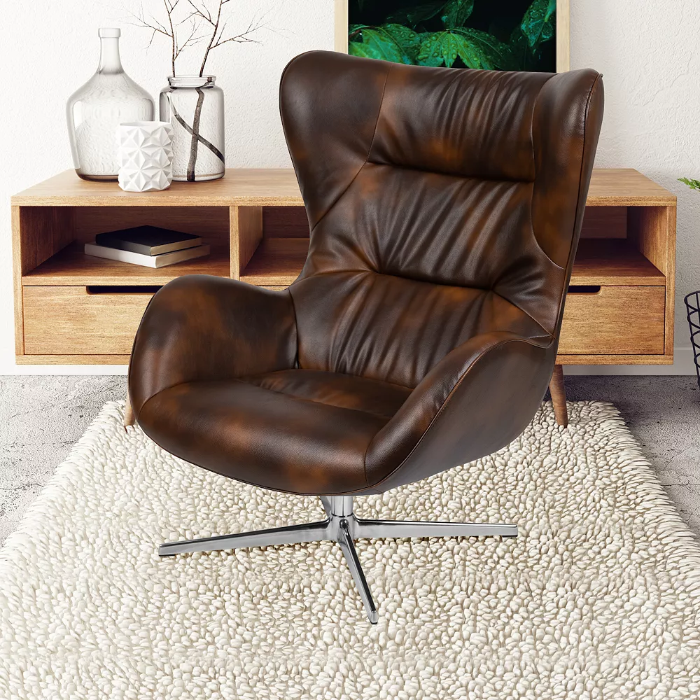 Emma+Oliver Emma And Oliver Home And Office Retro Bomber Jacket LeatherSoft Swivel Wing Accent Chair 4 Emma+Oliver Emma And Oliver Home And Office Retro Bomber Jacket LeatherSoft Swivel Wing Accent Chair - Image 2