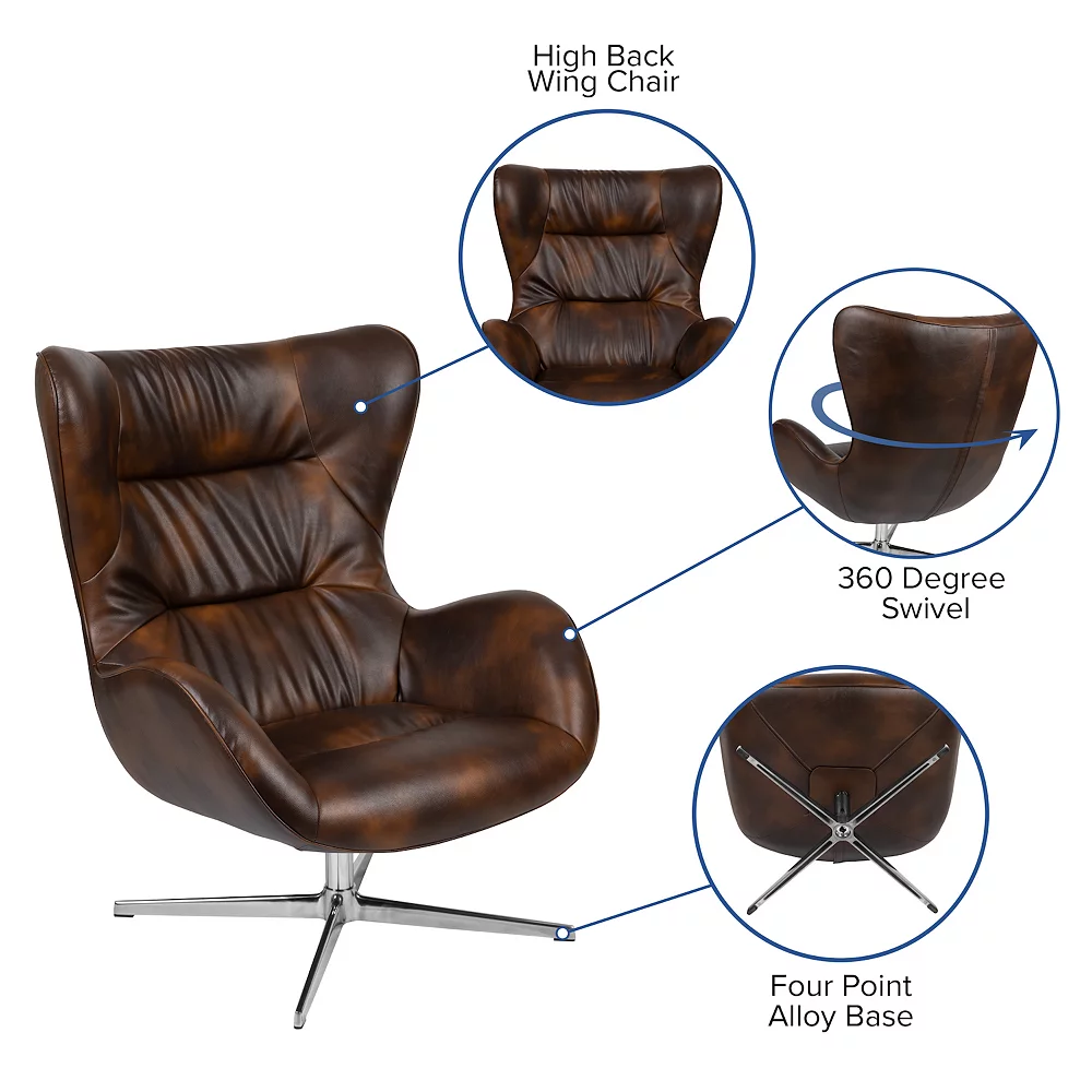 Emma+Oliver Emma And Oliver Home And Office Retro Bomber Jacket LeatherSoft Swivel Wing Accent Chair 5 Emma+Oliver Emma And Oliver Home And Office Retro Bomber Jacket LeatherSoft Swivel Wing Accent Chair - Image 3