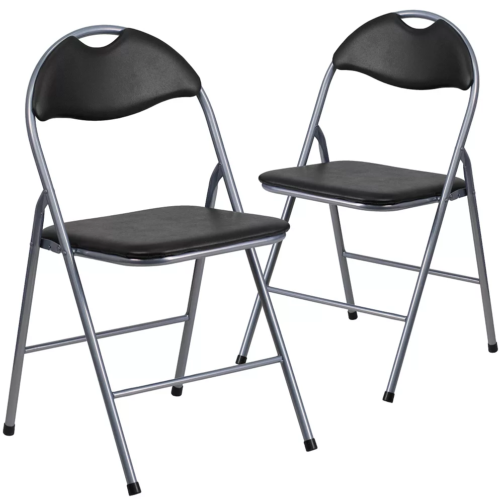 Emma+Oliver Emma And Oliver 2 Pack Black Vinyl Metal Folding Chair With Carrying Handle 3 Emma+Oliver Emma And Oliver 2 Pack Black Vinyl Metal Folding Chair With Carrying Handle