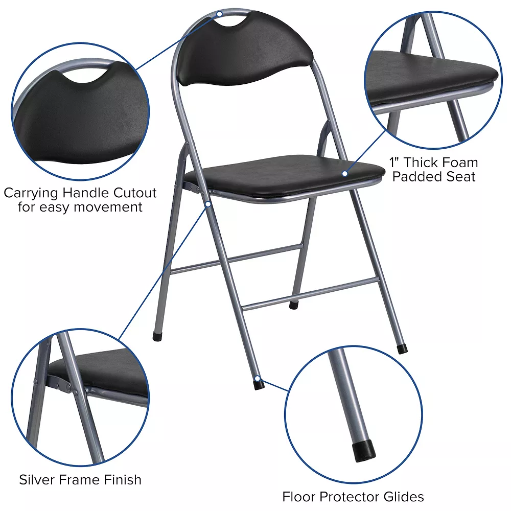 Emma+Oliver Emma And Oliver 2 Pack Black Vinyl Metal Folding Chair With Carrying Handle 5 Emma+Oliver Emma And Oliver 2 Pack Black Vinyl Metal Folding Chair With Carrying Handle - Image 3