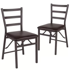 Emma+Oliver Emma And Oliver 2 Pack Ladder Back Metal Folding Chair With Brown Vinyl Seat