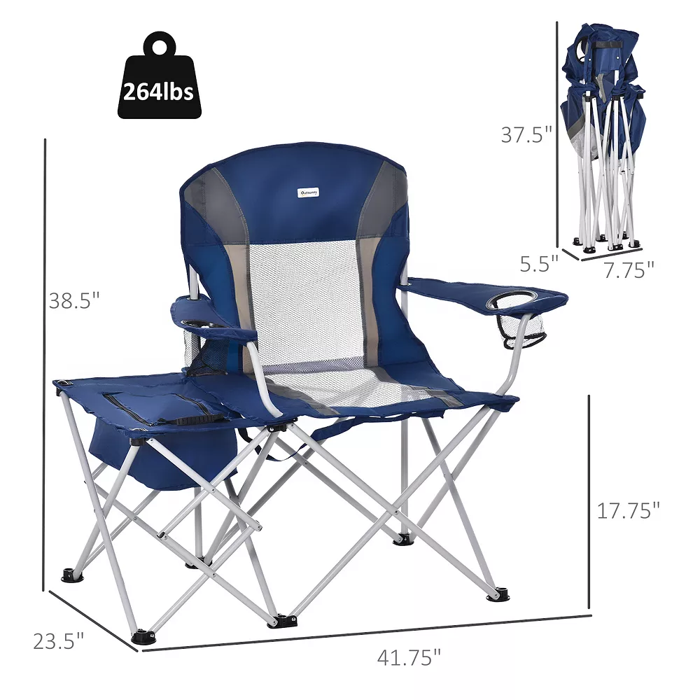 Outsunny Folding Camping Chair With Portable Insulation Table Bag Two Cup Holders For Beach Ice Fishing And Picnic Navy Blue 5 Outsunny Folding Camping Chair With Portable Insulation Table Bag Two Cup Holders For Beach Ice Fishing And Picnic Navy Blue - Image 3
