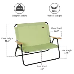 Outsunny Portable Folding Double Camping Chair Cup Holder, Loveseat For 2 Person, Outdoor Chair With Wood Armrest Beach Travel, Green -Zuo Modern Shop 6013863 ALT2