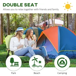 Outsunny Portable Folding Double Camping Chair Cup Holder, Loveseat For 2 Person, Outdoor Chair With Wood Armrest Beach Travel, Green -Zuo Modern Shop 6013863 ALT3