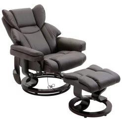 HOMCOM Massage Recliner And Ottoman PU Leisure Office Chair With 10 Vibration Points Adjustable Backrest Side Pocket And Remote Control For Office Living Room And Bedroom Brown