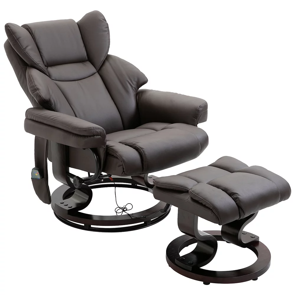 HOMCOM Massage Recliner And Ottoman PU Leisure Office Chair With 10 Vibration Points Adjustable Backrest Side Pocket And Remote Control For Office Living Room And Bedroom Brown 3 HOMCOM Massage Recliner And Ottoman PU Leisure Office Chair With 10 Vibration Points Adjustable Backrest Side Pocket And Remote Control For Office Living Room And Bedroom Brown