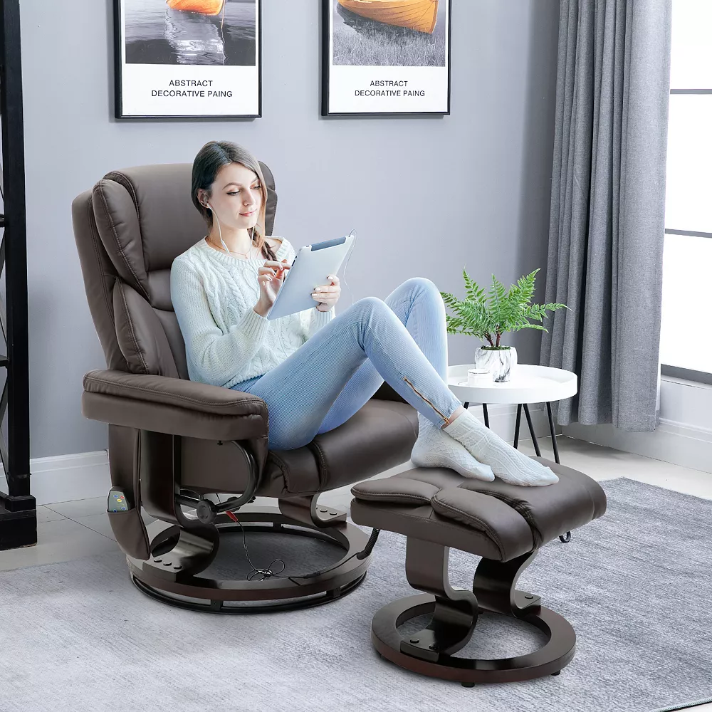 HOMCOM Massage Recliner And Ottoman PU Leisure Office Chair With 10 Vibration Points Adjustable Backrest Side Pocket And Remote Control For Office Living Room And Bedroom Brown 5 HOMCOM Massage Recliner And Ottoman PU Leisure Office Chair With 10 Vibration Points Adjustable Backrest Side Pocket And Remote Control For Office Living Room And Bedroom Brown - Image 3