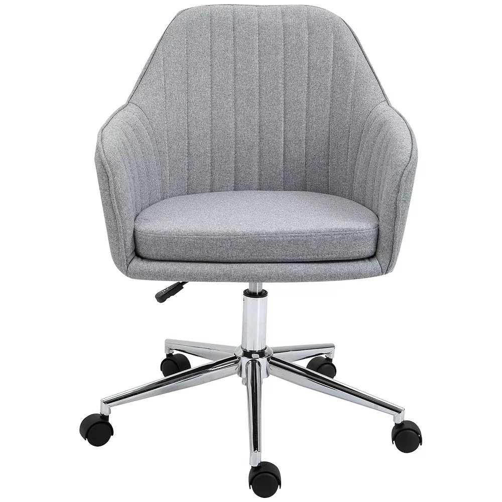 Vinsetto Mid Back Home Office Desk Chair Swivel Armchair With Tub Shape Design And Lined Pattern Back For Living Room Home Office Grey 4 Vinsetto Mid Back Home Office Desk Chair Swivel Armchair With Tub Shape Design And Lined Pattern Back For Living Room Home Office Grey - Image 2