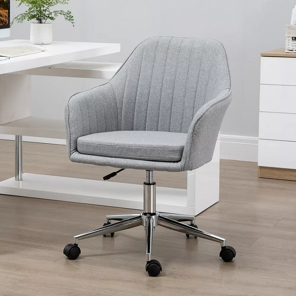 Vinsetto Mid Back Home Office Desk Chair Swivel Armchair With Tub Shape Design And Lined Pattern Back For Living Room Home Office Grey 5 Vinsetto Mid Back Home Office Desk Chair Swivel Armchair With Tub Shape Design And Lined Pattern Back For Living Room Home Office Grey - Image 3