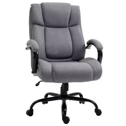 Vinsetto High Back Big And Tall Executive Office Chair 484lbs With Wide Seat Computer Desk Chair With Linen Fabric Adjustable Height Swivel Wheels Light Grey