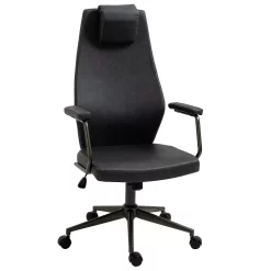Vinsetto High Back Executive Office Chair Ergonomic Leather Computer Desk Chair With Adjustable Height Removable Headrest And 360 Swivel Wheels Deep Grey