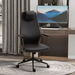 Vinsetto High Back Executive Office Chair Ergonomic Leather Computer Desk Chair With Adjustable Height Removable Headrest And 360 Swivel Wheels Deep Grey -Zuo Modern Shop 6031292 ALT2