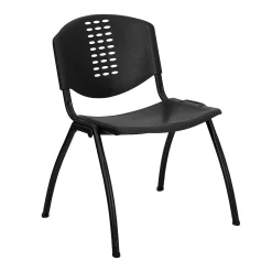 Emma+Oliver Emma And Oliver Black Plastic Office Side Stack Chair With Oval Cutout Back