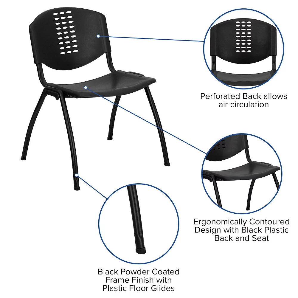 Emma+Oliver Emma And Oliver Black Plastic Office Side Stack Chair With Oval Cutout Back 5 Emma+Oliver Emma And Oliver Black Plastic Office Side Stack Chair With Oval Cutout Back - Image 3