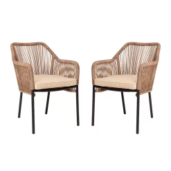 Emma+Oliver Emma And Oliver Talmadge Natural Woven All-Weather Outdoor Two-Piece Club Chair Set With Coordinating Ivory Cushions For Porch, Backyard And Patio