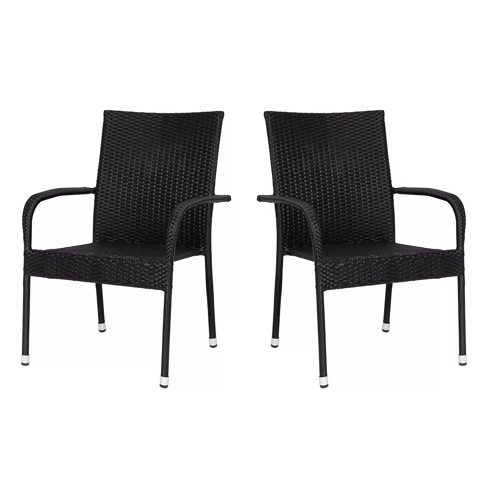 Emma+Oliver Emma And Oliver Sala Stacking All-Weather Black Wicker Wrapped Powder Coated Steel Patio Club Chair For Indoor And Outdoor Use - Set Of 2 3 Emma+Oliver Emma And Oliver Sala Stacking All-Weather Black Wicker Wrapped Powder Coated Steel Patio Club Chair For Indoor And Outdoor Use - Set Of 2