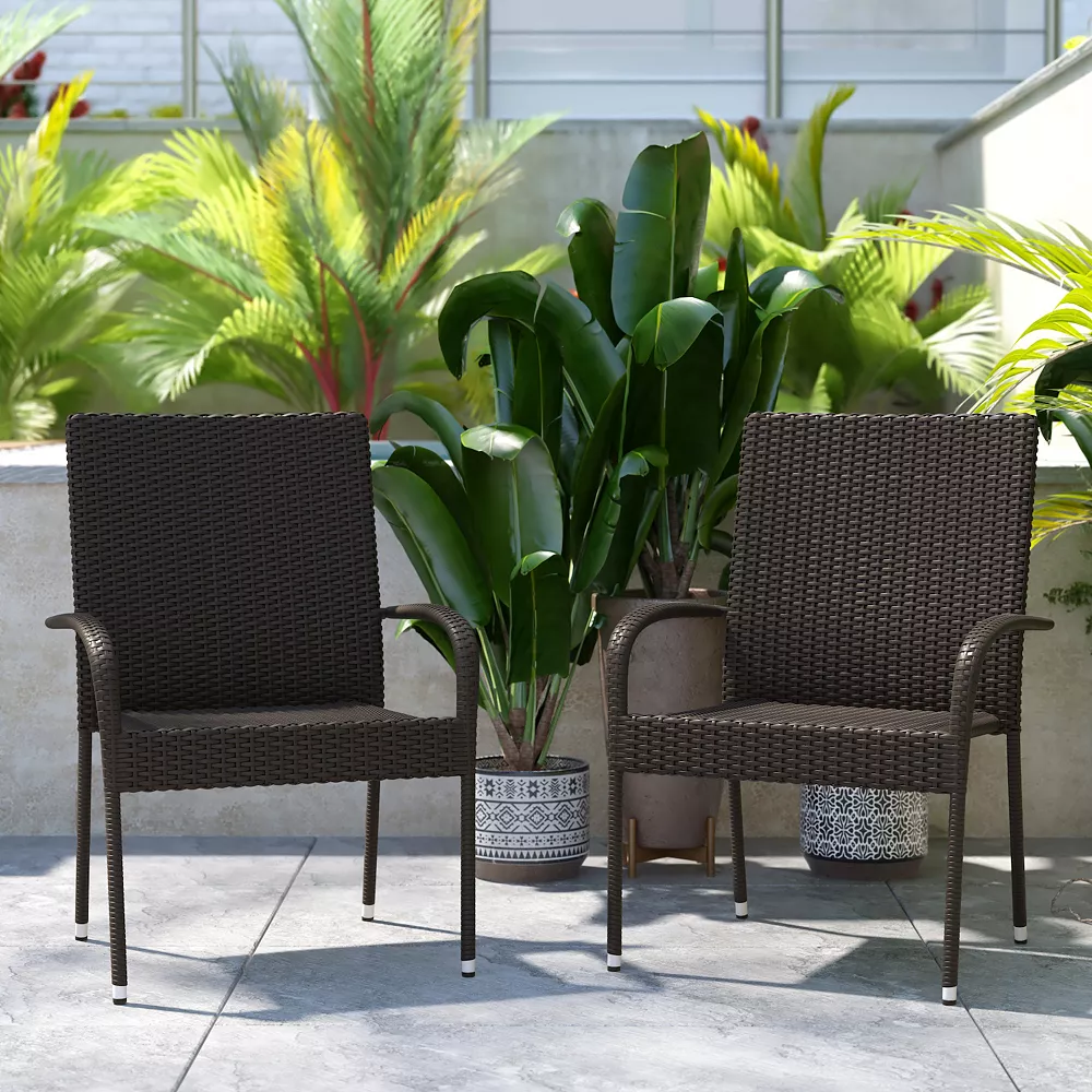 Emma+Oliver Emma And Oliver Sala Stacking All-Weather Black Wicker Wrapped Powder Coated Steel Patio Club Chair For Indoor And Outdoor Use - Set Of 2 4 Emma+Oliver Emma And Oliver Sala Stacking All-Weather Black Wicker Wrapped Powder Coated Steel Patio Club Chair For Indoor And Outdoor Use - Set Of 2 - Image 2