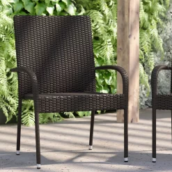 Emma+Oliver Emma And Oliver Sala Stacking All-Weather Black Wicker Wrapped Powder Coated Steel Patio Club Chair For Indoor And Outdoor Use - Set Of 2 8 Emma+Oliver Emma And Oliver Sala Stacking All-Weather Black Wicker Wrapped Powder Coated Steel Patio Club Chair For Indoor And Outdoor Use - Set Of 2 -Zuo Modern Shop 6049073 ALT2