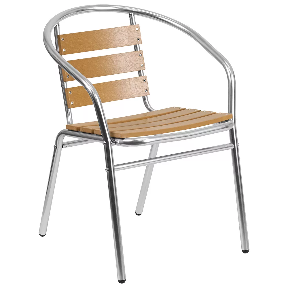 Emma+Oliver Emma And Oliver Aluminum Indoor-Outdoor Stack Chair W/ Triple Slat Faux Teak Back 3 Emma+Oliver Emma And Oliver Aluminum Indoor-Outdoor Stack Chair W/ Triple Slat Faux Teak Back