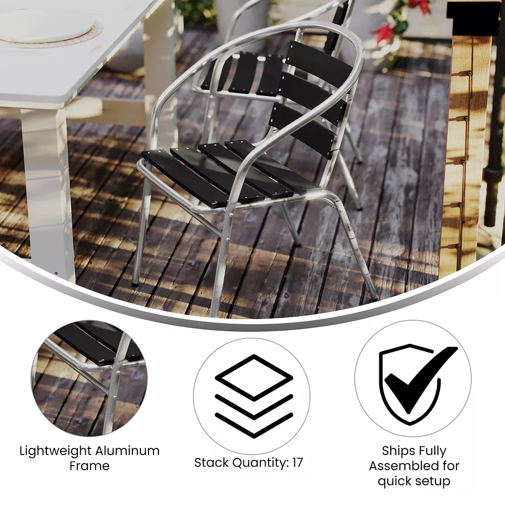 Emma+Oliver Emma And Oliver Aluminum Indoor-Outdoor Stack Chair W/ Triple Slat Faux Teak Back 6 Emma+Oliver Emma And Oliver Aluminum Indoor-Outdoor Stack Chair W/ Triple Slat Faux Teak Back - Image 4