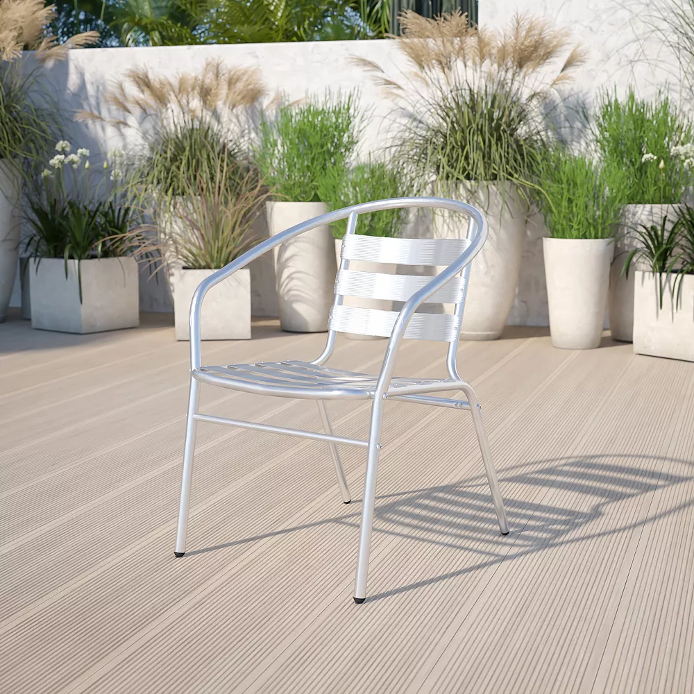 Emma+Oliver Emma And Oliver Aluminum Indoor-Outdoor Stack Chair With Triple Slat Back And Arms 4 Emma+Oliver Emma And Oliver Aluminum Indoor-Outdoor Stack Chair With Triple Slat Back And Arms - Image 2