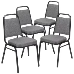 Emma+Oliver Emma And Oliver 4 Pack Trapezoid Banquet Stack Chair, 2.5" Seat - Gray Fabric/Silver Vein Frame