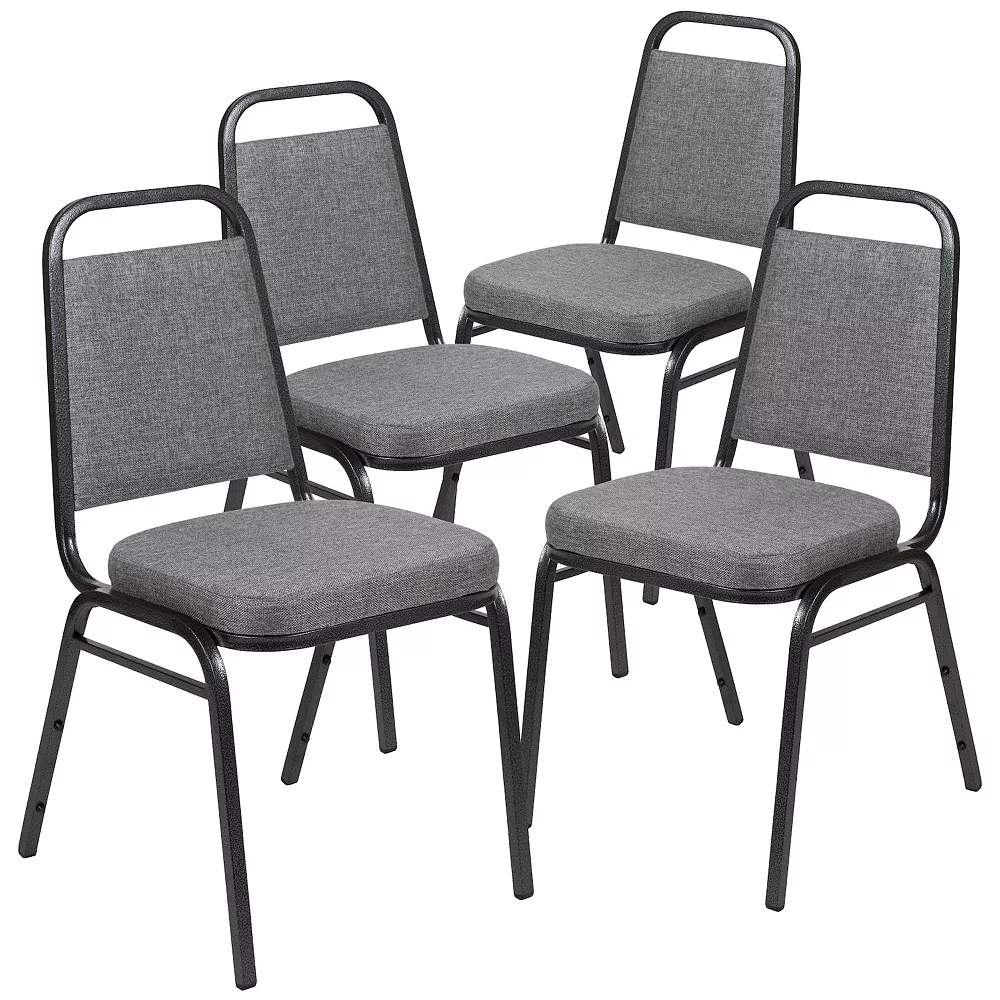 Emma+Oliver Emma And Oliver 4 Pack Trapezoid Banquet Stack Chair, 2.5" Seat - Gray Fabric/Silver Vein Frame 3 Emma+Oliver Emma And Oliver 4 Pack Trapezoid Banquet Stack Chair, 2.5" Seat - Gray Fabric/Silver Vein Frame