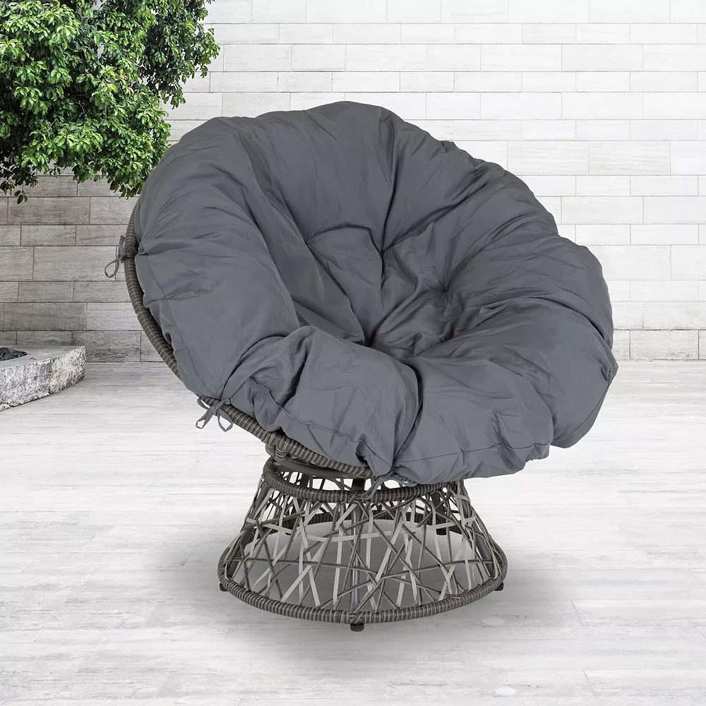 Emma+Oliver Emma And Oliver Swivel Patio Chair With Dark Gray Cushion 4 Emma+Oliver Emma And Oliver Swivel Patio Chair With Dark Gray Cushion - Image 2