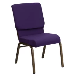 Emma+Oliver Emma And Oliver Stacking Auditorium Chair With 19" Seat - Royal Purple Fabric/Gold Vein Frame