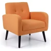 Vicluke Tufted Linen Upholstered Accent Reading Chair W/ Solid Wood Legs, Orange -Zuo Modern Shop 6061826