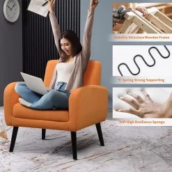 Vicluke Tufted Linen Upholstered Accent Reading Chair W/ Solid Wood Legs, Orange -Zuo Modern Shop 6061826 ALT2