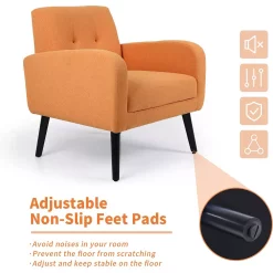 Vicluke Tufted Linen Upholstered Accent Reading Chair W/ Solid Wood Legs, Orange -Zuo Modern Shop 6061826 ALT3