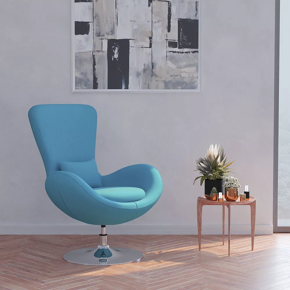 Merrick Lane Soro High Back Egg Style Lounge Chair In Orange Fabric Upholstery With 360° Swivel Chrome Base 4 Merrick Lane Soro High Back Egg Style Lounge Chair In Orange Fabric Upholstery With 360° Swivel Chrome Base - Image 2