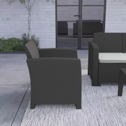 Merrick Lane Malmok Outdoor Furniture Resin Chair Light Gray Faux Rattan Wicker Pattern Patio Chair With All-Weather Beige Cushion 8 Merrick Lane Malmok Outdoor Furniture Resin Chair Light Gray Faux Rattan Wicker Pattern Patio Chair With All-Weather Beige Cushion -Zuo Modern Shop 6170051 ALT2