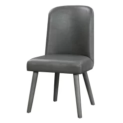 Benzara Leatherette Dining Chair With Splayed Wooden Legs, Set Of 2, Gray