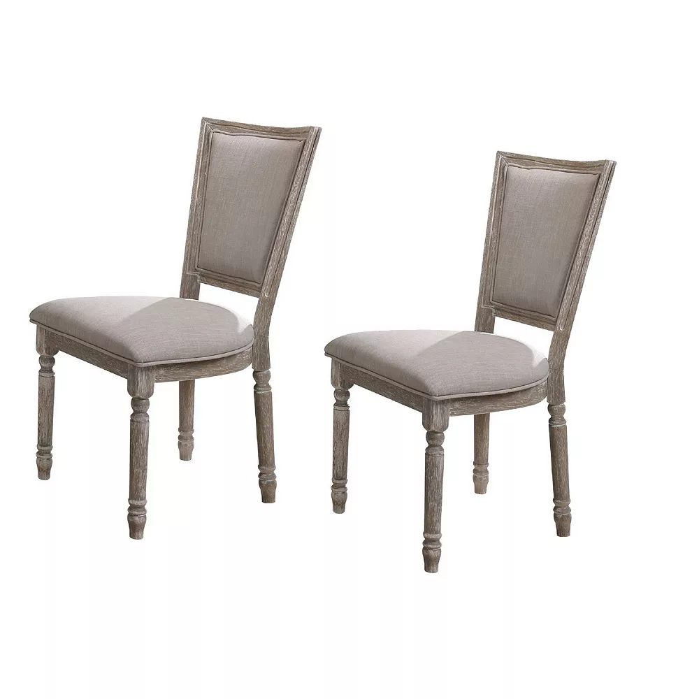 Benzara Wooden Chair With Fabric Upholstered Seating, Set Of 2, Gray And Brown 3 Benzara Wooden Chair With Fabric Upholstered Seating, Set Of 2, Gray And Brown