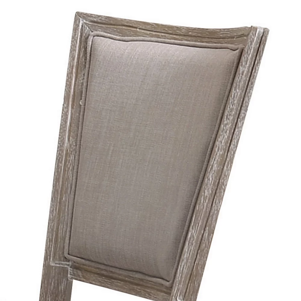 Benzara Wooden Chair With Fabric Upholstered Seating, Set Of 2, Gray And Brown 4 Benzara Wooden Chair With Fabric Upholstered Seating, Set Of 2, Gray And Brown - Image 2