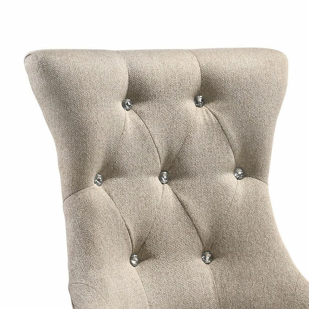 Benzara Wooden Chair With Fabric Upholstered Seating, Set Of 2,Beige And Brown 4 Benzara Wooden Chair With Fabric Upholstered Seating, Set Of 2,Beige And Brown - Image 2