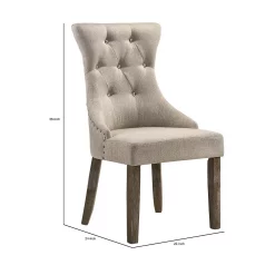 Benzara Wooden Chair With Fabric Upholstered Seating, Set Of 2,Beige And Brown 9 Benzara Wooden Chair With Fabric Upholstered Seating, Set Of 2,Beige And Brown -Zuo Modern Shop 6215232 ALT3