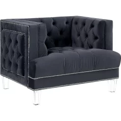 Benzara Velvet Upholstered Chair, With Tufted Details And Acrylic Legs, Black