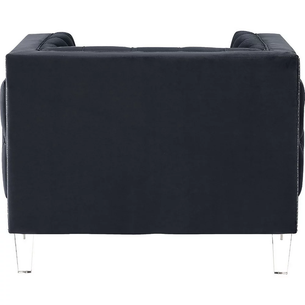 Benzara Velvet Upholstered Chair, With Tufted Details And Acrylic Legs, Black 5 Benzara Velvet Upholstered Chair, With Tufted Details And Acrylic Legs, Black - Image 3