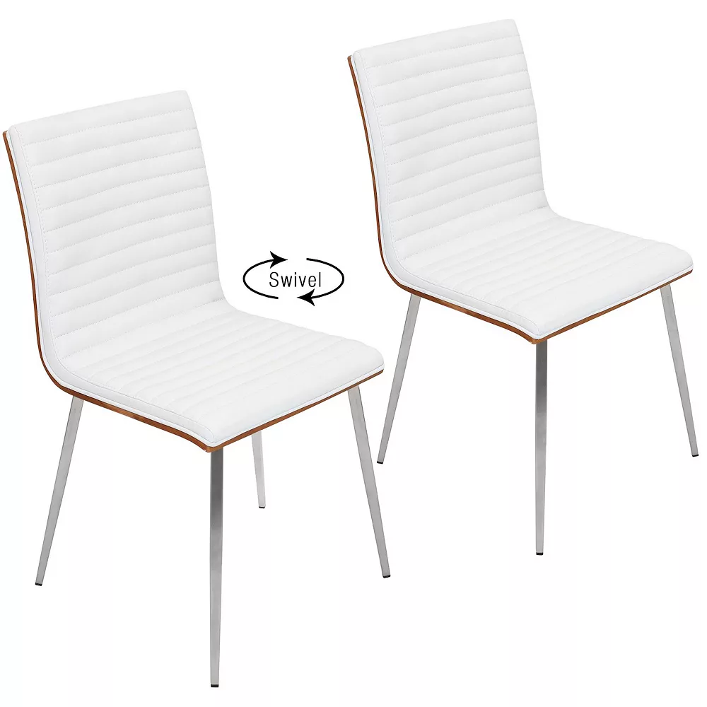 Contemporary Home Living Set Of 2 Stainless Steel And White Faux Fabric Dining Chair 34.25” 3 Contemporary Home Living Set Of 2 Stainless Steel And White Faux Fabric Dining Chair 34.25”