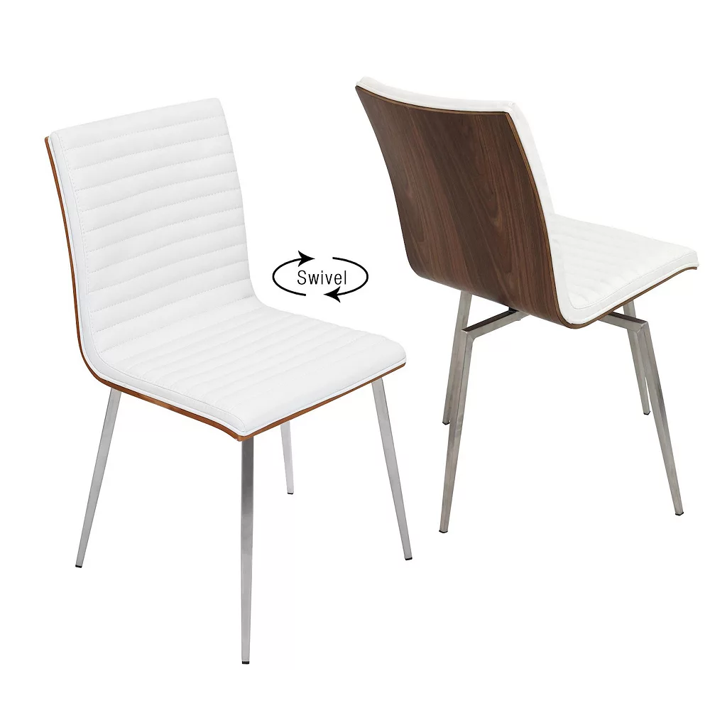 Contemporary Home Living Set Of 2 Stainless Steel And White Faux Fabric Dining Chair 34.25” 4 Contemporary Home Living Set Of 2 Stainless Steel And White Faux Fabric Dining Chair 34.25” - Image 2