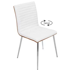Contemporary Home Living Set Of 2 Stainless Steel And White Faux Fabric Dining Chair 34.25” 7 Contemporary Home Living Set Of 2 Stainless Steel And White Faux Fabric Dining Chair 34.25” -Zuo Modern Shop 6238291 ALT2