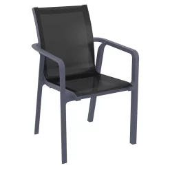 Luxury Commercial Living 35.5" Gray And Black Resin Sling Outdoor Dining Arm Chair