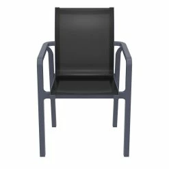 Luxury Commercial Living 35.5" Gray And Black Resin Sling Outdoor Dining Arm Chair -Zuo Modern Shop 6238434 ALT2