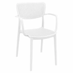 Luxury Commercial Living 33" White Stackable Solid Patio Dining Arm Chair