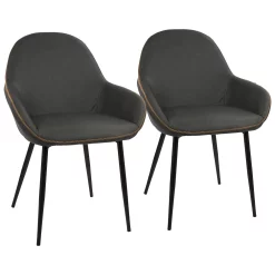 Contemporary Home Living Set Of 2 Black And Gray Faux Leather Clubhouse Dining Chair - 32.75"